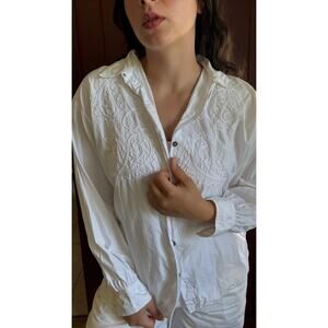 Vintage Liz Wear White Western Button Down with Pearl Buttons (M)